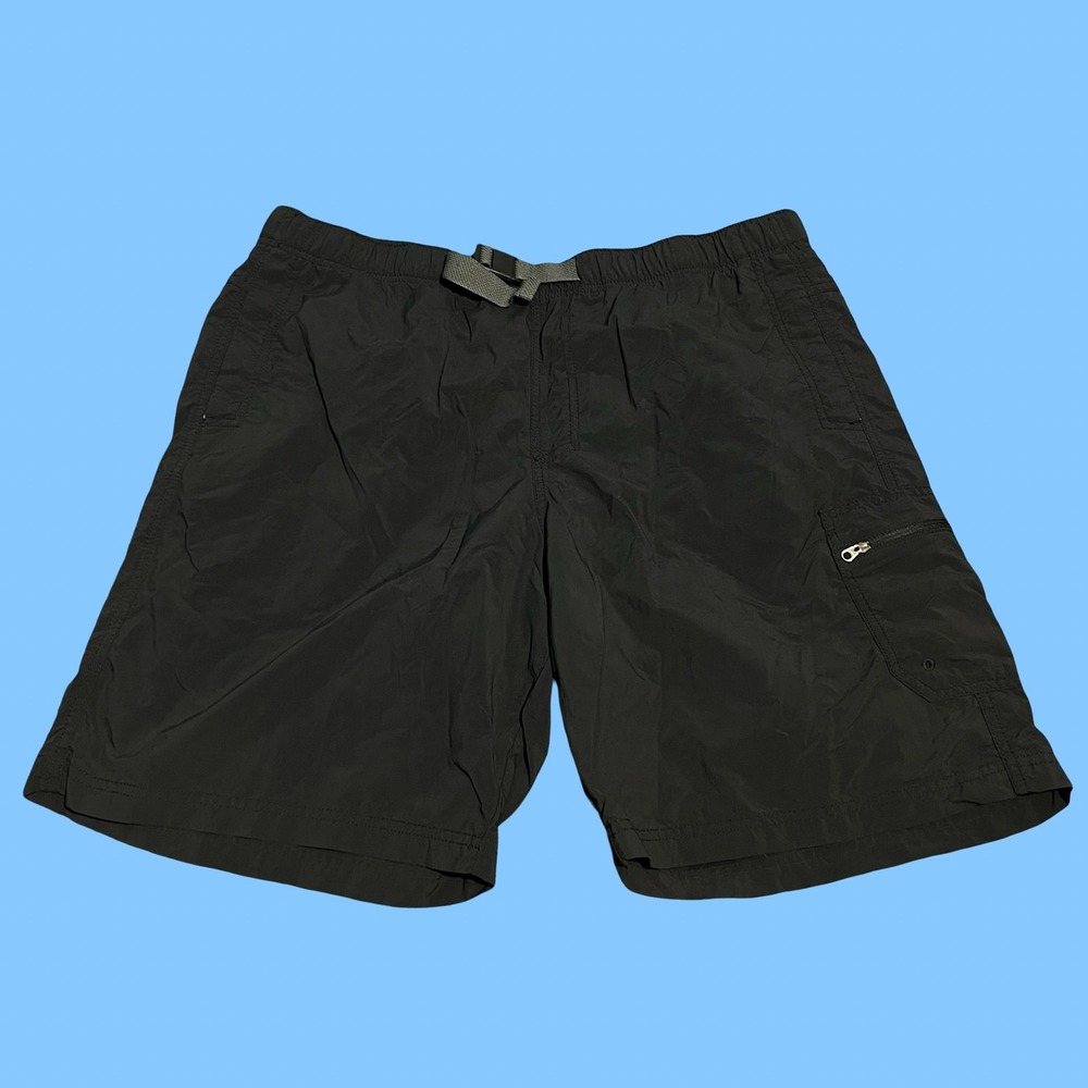 Columbia Mens Black Cargo Hiking Shorts Omni-Shade Belted Mesh Lined Large